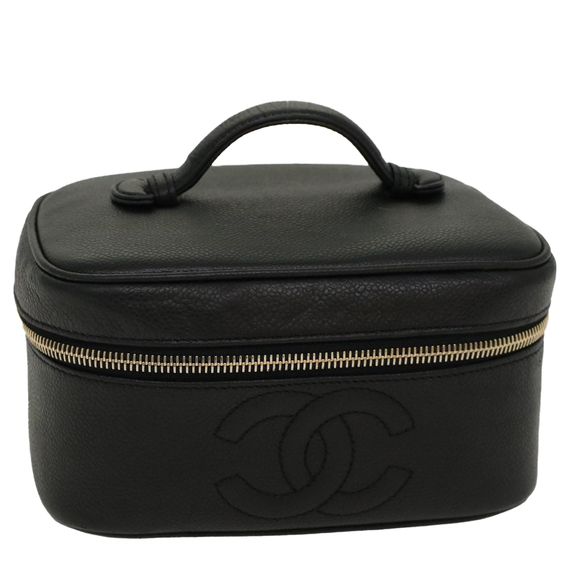 CHANEL Vanity Cosmetic Pouch Caviar Skin Black CC Auth bs6497 - Picture 1 of 16
